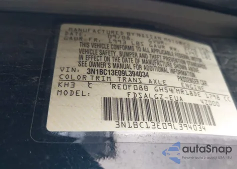 2009 Nissan Versa 1.8Sl from USA, damaged, VIN 3N1BC13E09L394034